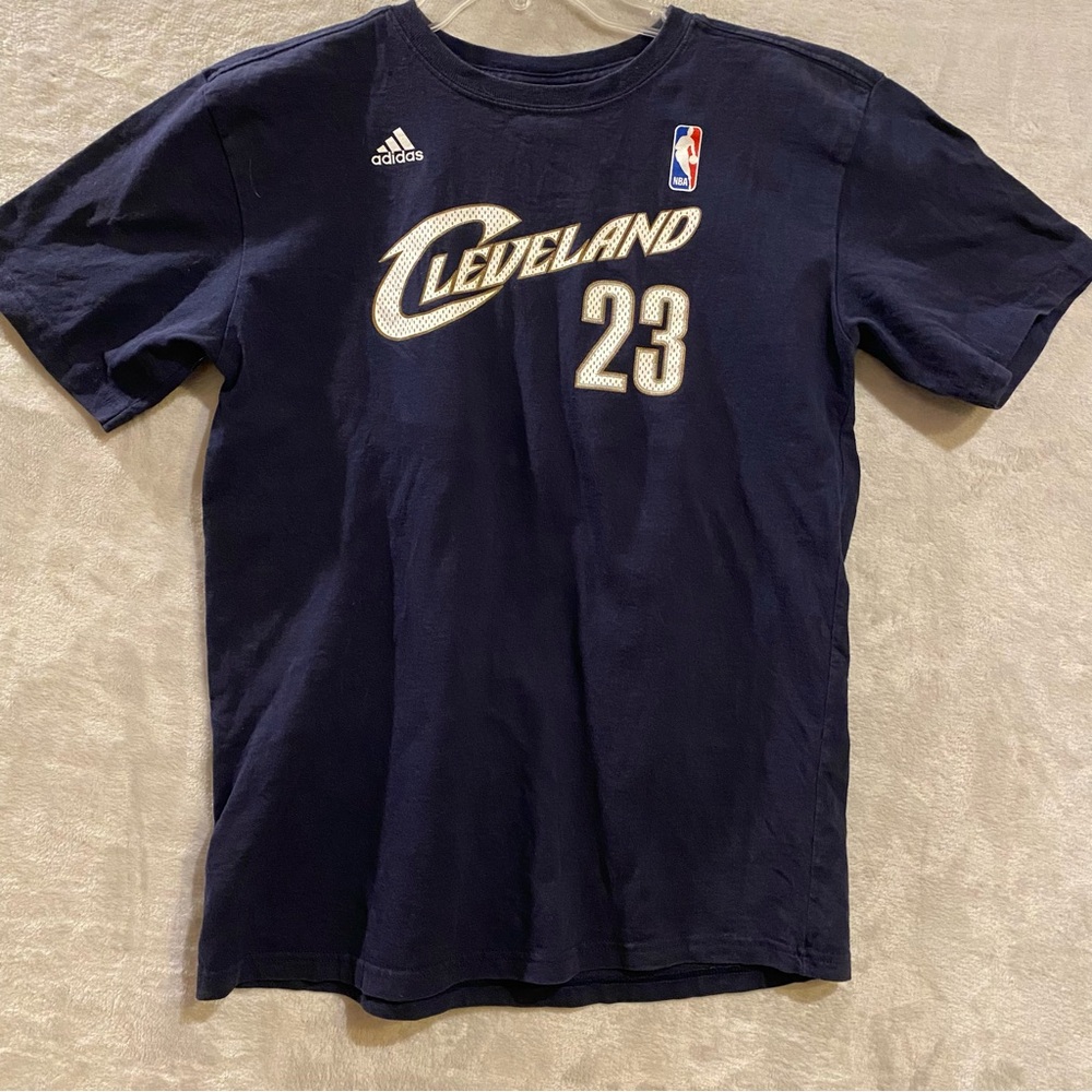 LeBron James Shirt Boys XL Blue Cleveland Cavaliers #23 Adidas Spellout Tee NBA